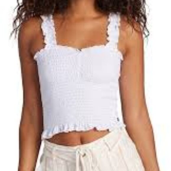Roxy Size Removed "Sunday Mind" White Smocked Tank Top, Exc. Used Condition - Picture 1 of 14